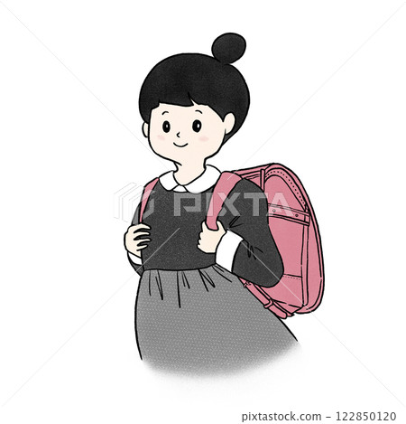 Elementary school girl carrying a school bag 122850120