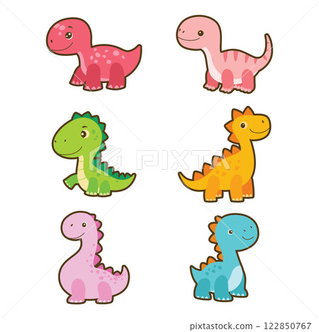 Set of Happy Funny Baby Dino Dinosaur Animal Cartoon Character Sticker Set of Happy Funny Baby Dino Dinosaur Animal Cartoon Character Sticker 122850767