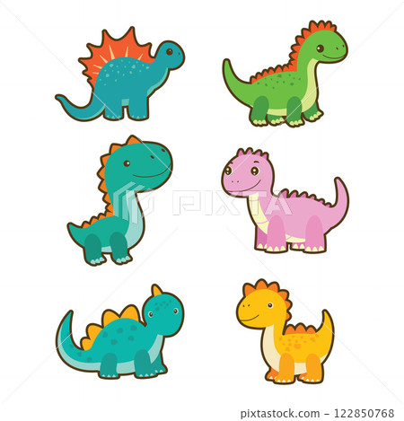 Set of Happy Funny Baby Dino Dinosaur Animal Cartoon Character Sticker Set of Happy Funny Baby Dino Dinosaur Animal Cartoon Character Sticker 122850768