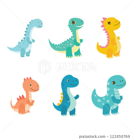 Set of Happy Cute Baby Dino Dinosaur Animal Cartoon Character 122850769