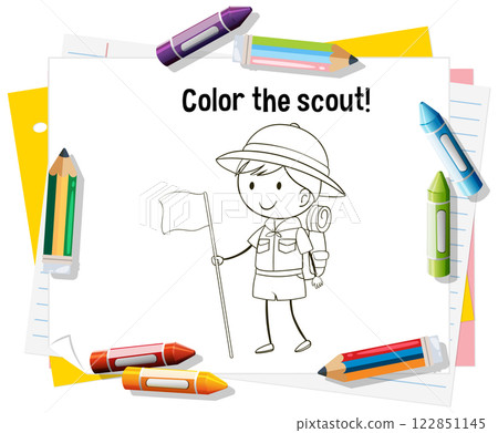 Scout Coloring Page with Crayons Scout Coloring Page with Crayons 122851145