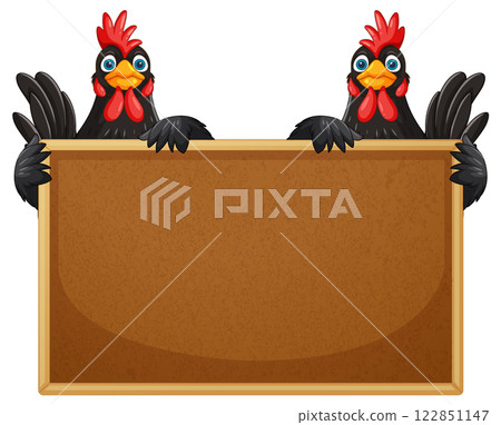 Chickens Holding a Blank Sign Chickens Holding a Blank Sign 122851147