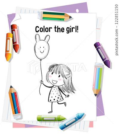 Coloring Fun with Girl and Balloon 122851150