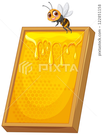 Bee on Honeycomb with Dripping Honey 122851158