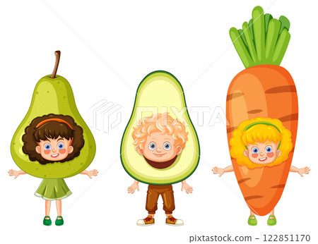 Kids Dressed as Fruits and Vegetables Kids Dressed as Fruits and Vegetables 122851170