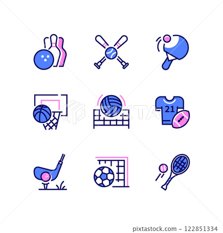Ball games equipment - line design style icons set 122851334