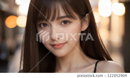 夜晚的港區女孩在城裡擺出可愛的表情 122852904