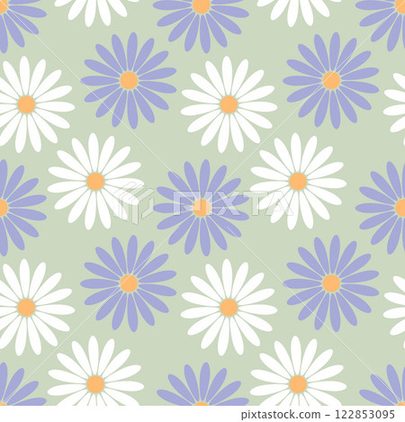 Spring vibe camomile flowers pattern on pastel background, white and lilac colors. Spring vibe camomile flowers pattern on pastel background, white and lilac colors. 122853095