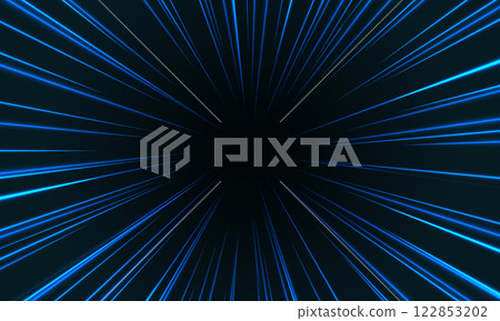 Abstract blue light speed zoom on black background vector 122853202