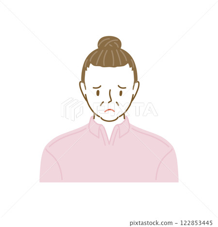 Front view of a middle-aged woman with thinning hair 122853445