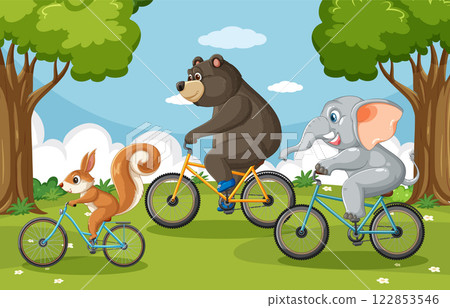 Animals Riding Bicycles in the Park 122853546