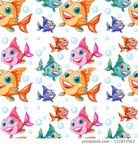 Colorful Fish Pattern with Bubbles 122853563