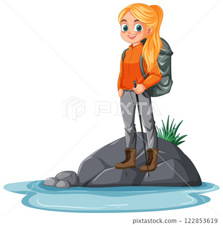 Adventurous Girl on a Rocky Shore 122853619