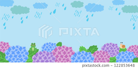 Rainy season rain and hydrangea illustration frame/background material Rainy season rain and hydrangea illustration frame/background material 122853648