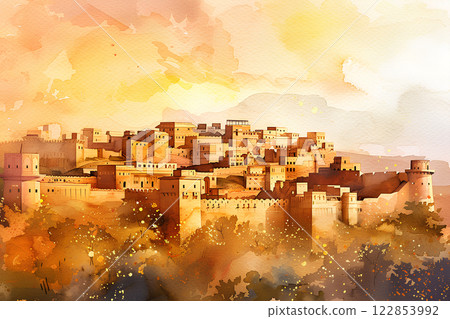 World Heritage Site: Hill Forts of Rajasthan, India (Watercolor) 122853992
