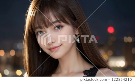 夜晚的街道上微笑著的港區女孩 122854210