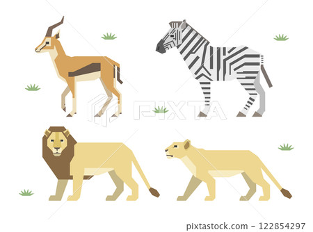 African animal illustration set (lion, zebra, gazelle) 122854297