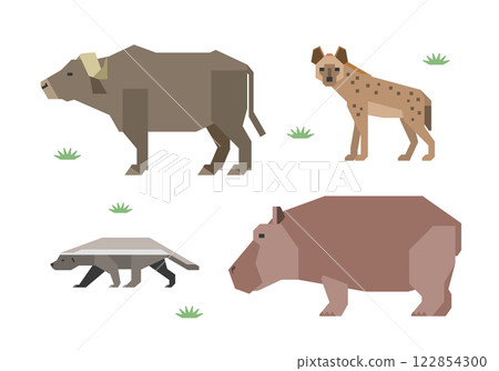 African animal illustration set (hyena, buffalo, hippopotamus, honey badger) African animal illustration set (hyena, buffalo, hippopotamus, honey badger) 122854300