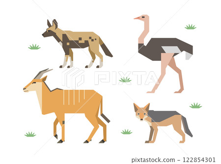 非洲動物插圖集(鴕鳥,豺狼,非洲野狗,大羚羊) 非洲動物插圖集(鴕鳥,豺狼,非洲野狗,大羚羊) 122854301