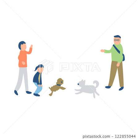 Illustration of a person letting dogs play together Illustration of a person letting dogs play together 122855044