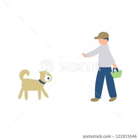 一個男孩和一隻狗在等待的插圖 一個男孩和一隻狗在等待的插圖 122855046