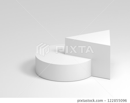 Abstract white geometric installation, cylinder merged with a wedge 3d 122855096