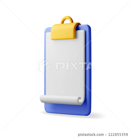 3d clipboard with empty paper sheet isolated 122855359