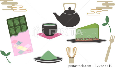 抹茶與抹茶糖果插畫素材集 122855410