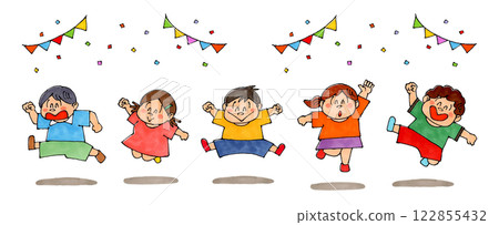 Jumping children (garland, confetti) 122855432
