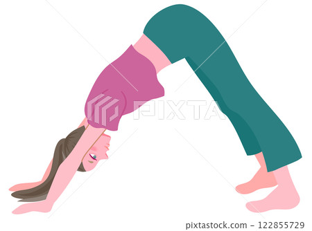 Woman doing downward dog yoga pose Woman doing downward dog yoga pose 122855729