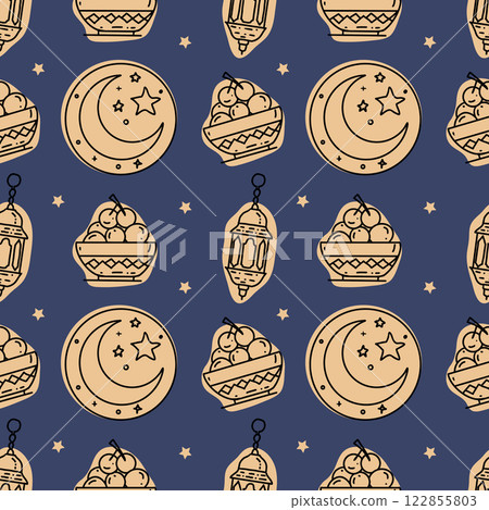 Ramadan background. Hand drawn vector seamless pattern. Ramadan background. Hand drawn vector seamless pattern. 122855803