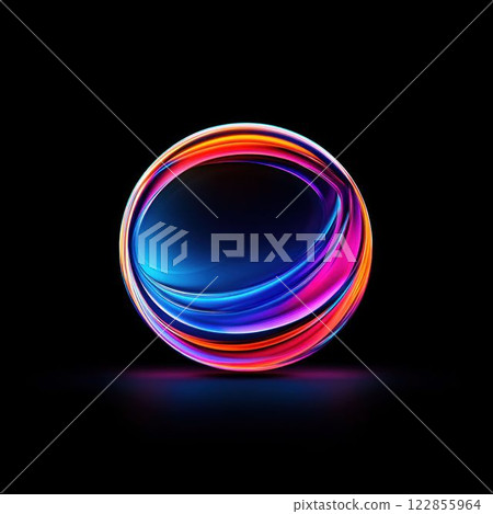Abstract Neon Glowing Sphere on Black Background 122855964