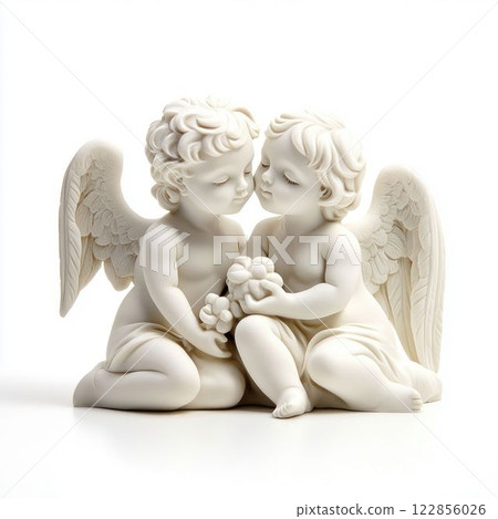 Kissing Angel Statues with Wings 122856026