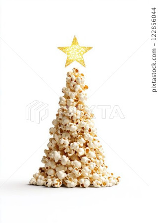 Popcorn Christmas tree with golden star on top 122856044