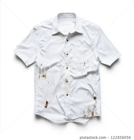 Dirty White Shirt with Stains Isolated on White 122856056