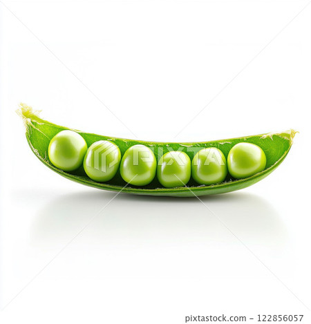 Fresh Green Peas in Open Pod Isolated on White Background 122856057