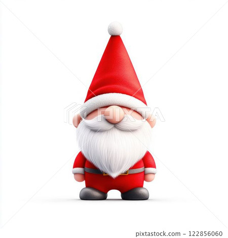 Cute Christmas Gnome with Red Hat Isolated on White Background 122856060