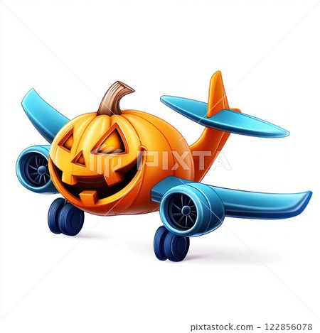 Airplane with Halloween Pumpkin Illustration 122856078