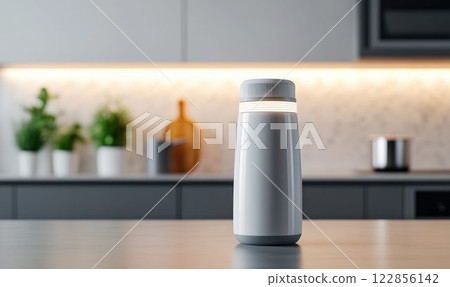 Smart Thermos with Minimalist Kitchen Background 122856142