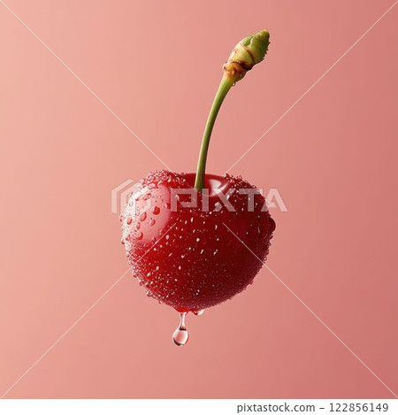 Floating Cherry with Dew on Peach Backdrop 122856149