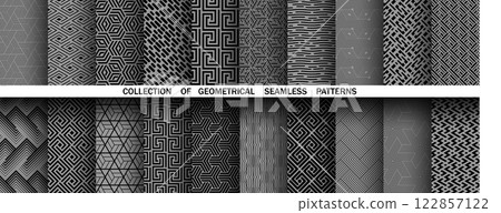 Geometric set of seamless black and gray patterns. Simple vector graphics 122857122