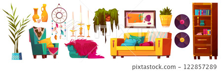 Boho living room interior elements 122857289