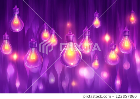 Burning bulb lights, purple background. Burning bulb lights, purple background. 122857860