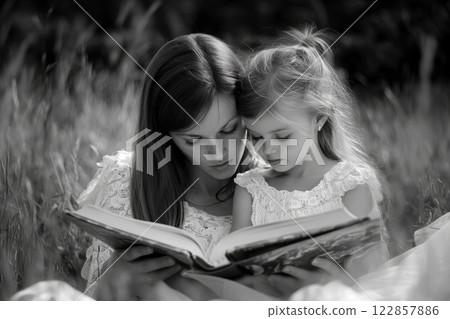 Mother read a book daughter. 122857886