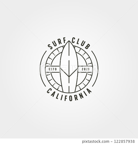 surfboard surfing line logo vector minimal illustration design, california surf club logo design 122857938