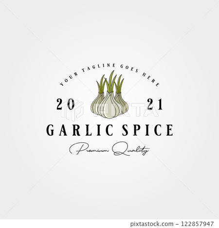 vintage garlic label logo vector illustration design, garlic spice template design vintage garlic label logo vector illustration design, garlic spice template design 122857947
