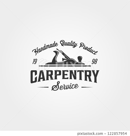carpentry wood plane logo vector vintage symbol illustration design. vintage style logo carpentry wood plane logo vector vintage symbol illustration design. vintage style logo 122857954