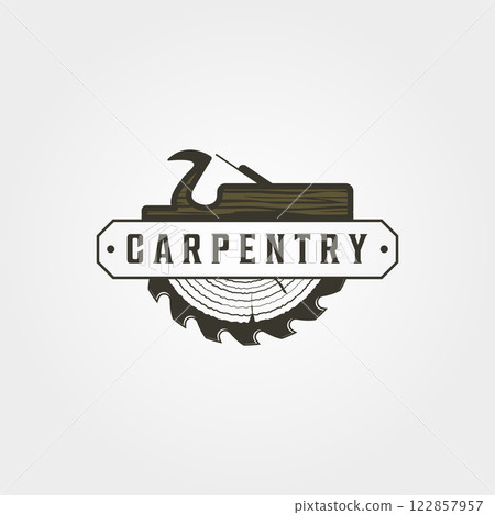 carpentry logo vector vintage symbol illustration design, woodwork emblem logo design carpentry logo vector vintage symbol illustration design, woodwork emblem logo design 122857957