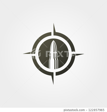 bullet on target icon logo vector vintage illustration design, ammunition with compass creative logo design bullet on target icon logo vector vintage illustration design, ammunition with compass creative logo design 122857965