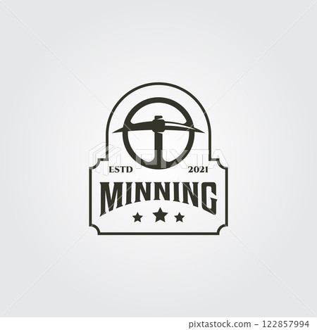 circle pickaxe vintage logo vector symbol illustration design circle pickaxe vintage logo vector symbol illustration design 122857994